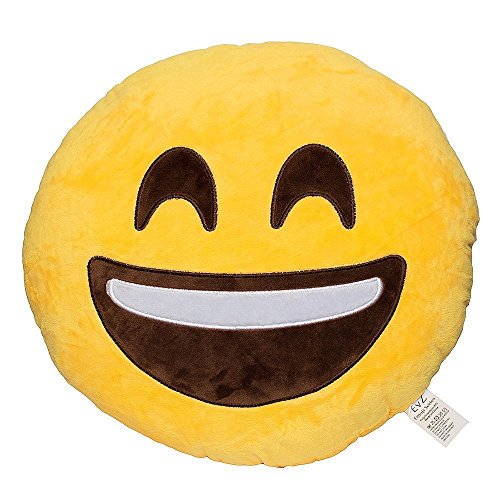 EvZ Official Certified Smile Plush Pillow - 32cm Large Soft Smiley Face Emoticon Cushion - Cute Happy Decorative Stuffed Toy for Living Room Kids Gift & Positive Vibe Decor (Yellow)