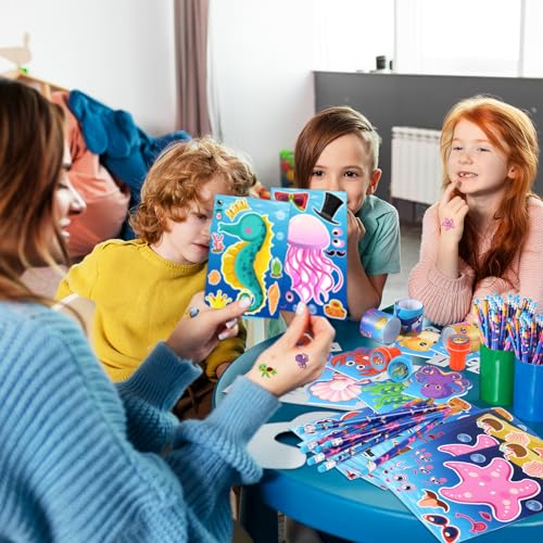 Ben Louis 120 Pieces Party Favors Under The Sea, Ocean Animals, Party Stamps, Stickers, Bulk School Stationery For Kids, Sea Shark, Birthday, Mermaid Party, Gu Bag