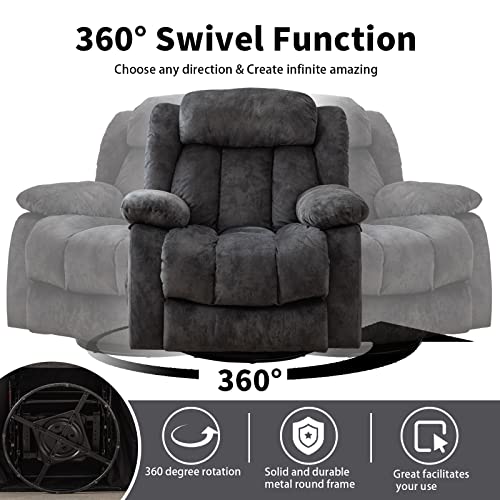 Canmov Massage Rocker Recliner With Heat And Vibration, 360 Degree Swivel Manual Antiskid Fabric Single Sofa Heavy Duty Reclining Chair For Living Room, Grey #TOP2