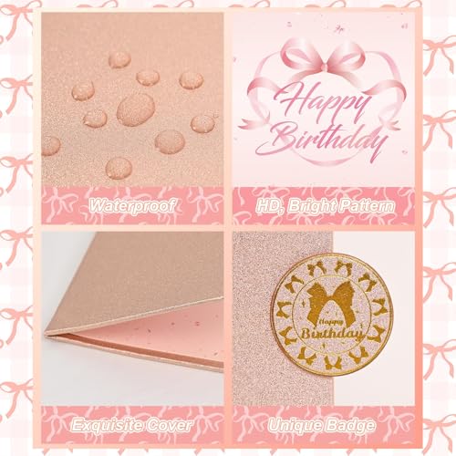 Image of Bow Birthday Decorations for Girls Women Rose Gold Happy Birthday Guest Book to Sign Coquette Birthday Alternative Signature Guestbook Gifts Keepsake Pink Bow Heart Memory Book Card Board Party