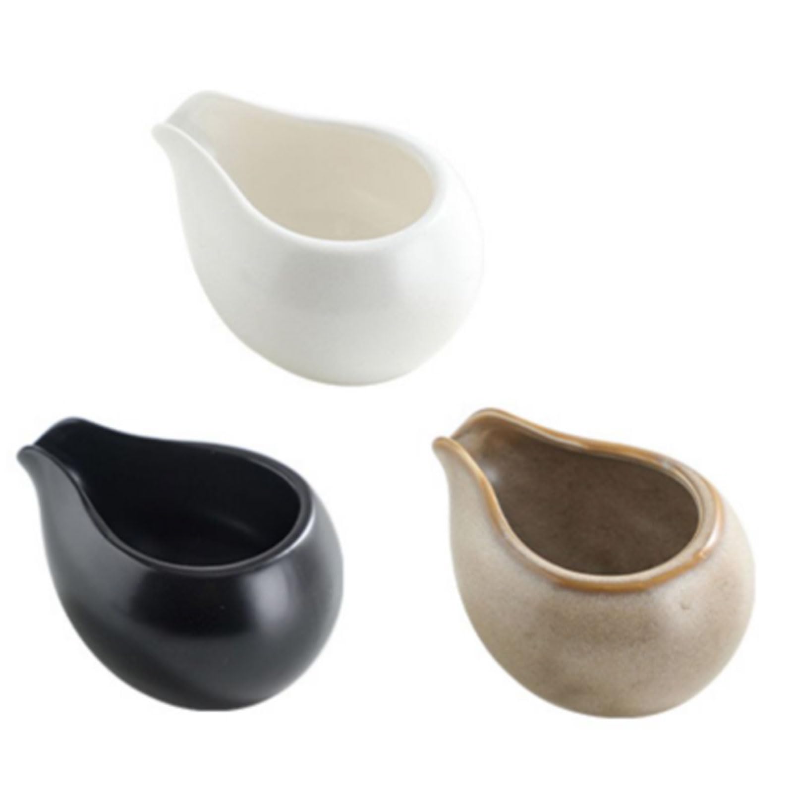 Ensemble de 3 pièces en céramique Comprenant Un pichet à Lait, Une saucière, Un Verre à Eau, Un pichet à crème, Un Pot à Sucre et Un Pot à Sauce (100 ML). Pot à Miel Inclus.