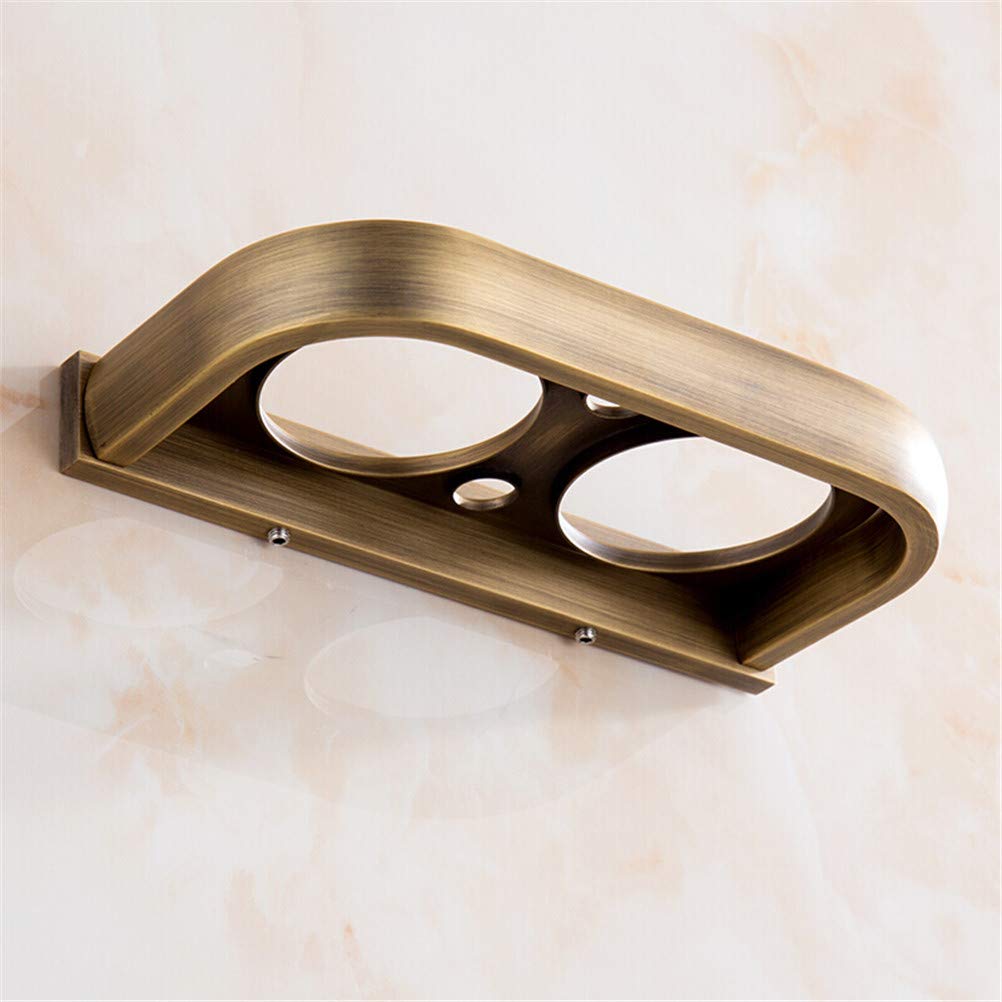 Porta Spazzolino Da Denti Da Muro, Portaspazzolino Doppio Con 2 Tazze, Bicchiere a Spazzolino da Denti Retrò, Costruzione in Ceramica e Ottone Massiccio Con Intagli Anticato a Parete Per Bagno