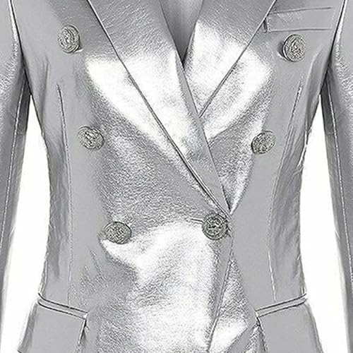 JEKE-DG Women's Blazer Collar Button Down Coat Vintage Faux Leather Coat Jacket Slim Fit Solid Outdoor Outerwear2