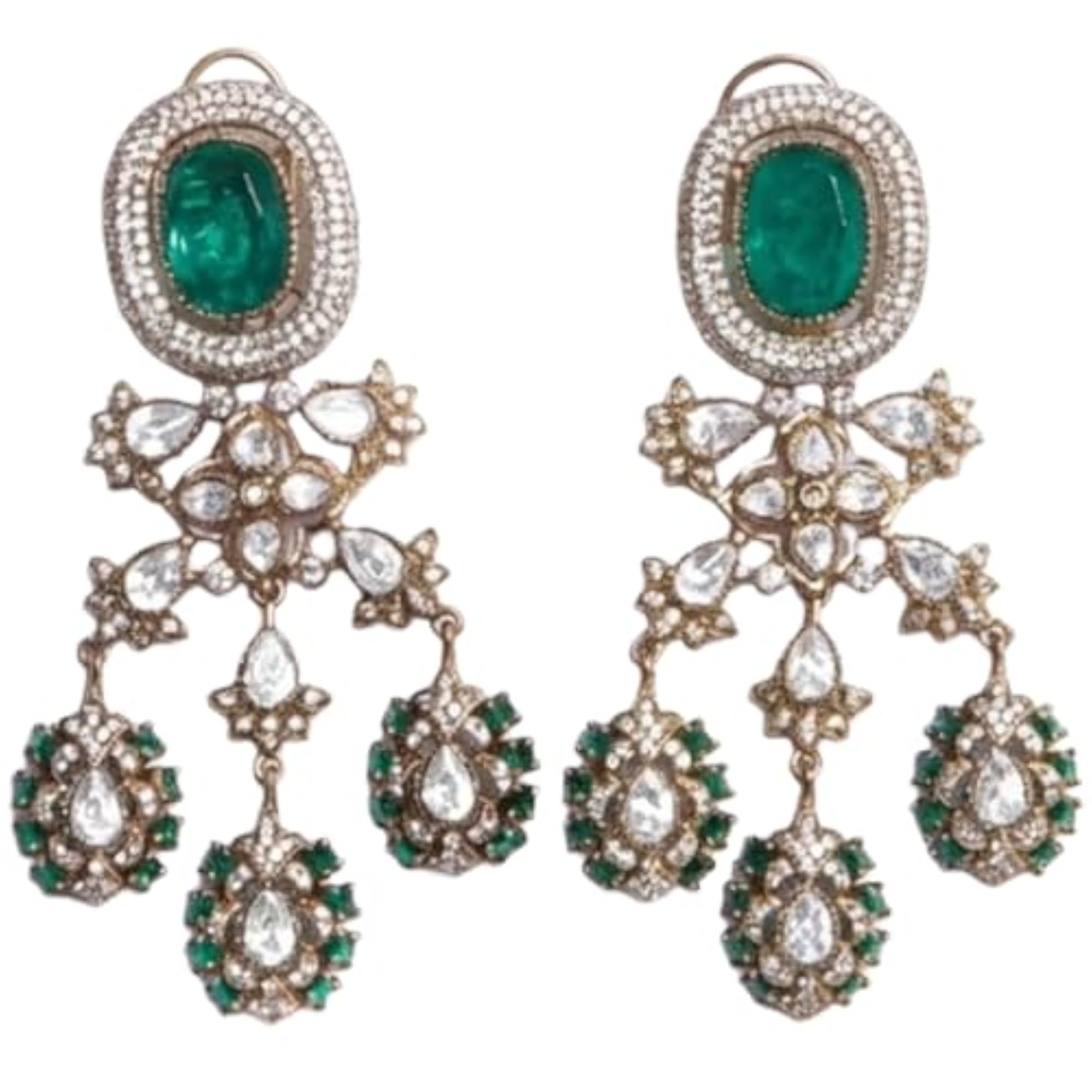 Women's Green Crystal Dangle Earrings, Gold-Tone Ethnic Statement