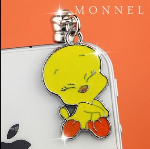 Ip387b Cute Tweety Bird Cell Phone Charm Dust Proof Plug Cover fit for iPhone Android Ear Jack 3.5mm