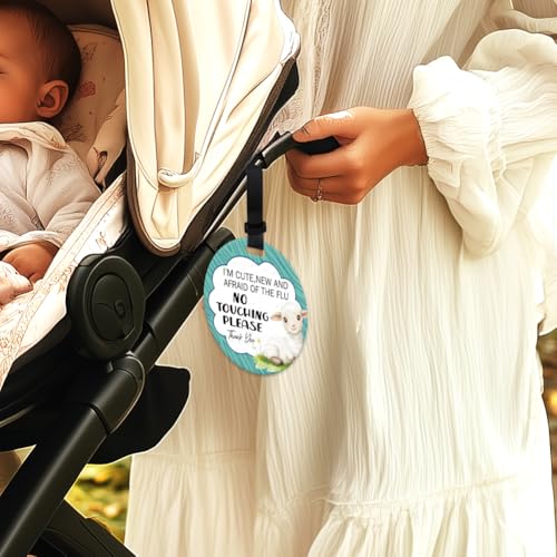 Image of 2 Pack Cute sheep No Touching Signs Textures Style Stop No Touching Safety Sign for Family PVC Seat Signs-Stroller Tag with Hanging Strap and Clip for Car Accessories 5 Inches