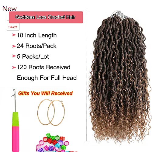 New Goddess Locs Crochet Hair,18 Inch River Locs Hair For Women Prelooped,5 Packs(120 Strands)Pre Looped Faux Boho Hippie Locs Crochet Braids With Curly Hair In Middle And Ends,Lightweight,Itch Free(5 Packs,18",T1B/27#) #TOP1
