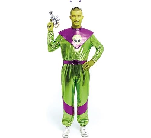 Partilandia Disfraz de Extraterrestre verde y morado para hombre Talla S