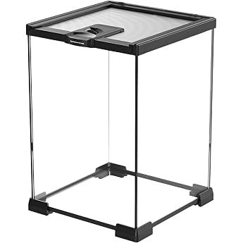 lalarimi Opa Cage, Reptile Cage, Glass Terrarium, Clear, Breeding Case, Top Feeding Hole, 360  Panoramic Amphibian Box, Pull-Out Safety Net, Top Feeding Hole, Escape Prevention, Small Animal Cage