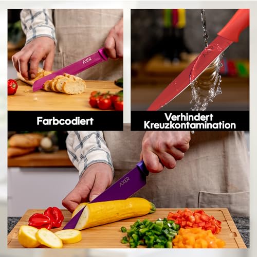 Axer Scharfe Messer Set für Küche - 3-teilig Küchen Messerset Bunt - Sehr Scharfe Küchenmesser Set Profi Koch Messerset Edelstahl - Bunte… – Ansicht 6