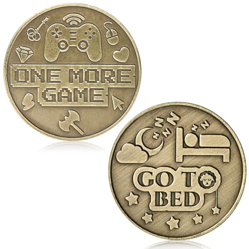 WUSUTE One More Game or Go to Sleep Gamer Decision Coin, Gifts for Gamer Boyfriend, Husband, Men, Gaming Accessories for Men, Game Gifts for Christmas, Valentine's Day, His Birthday