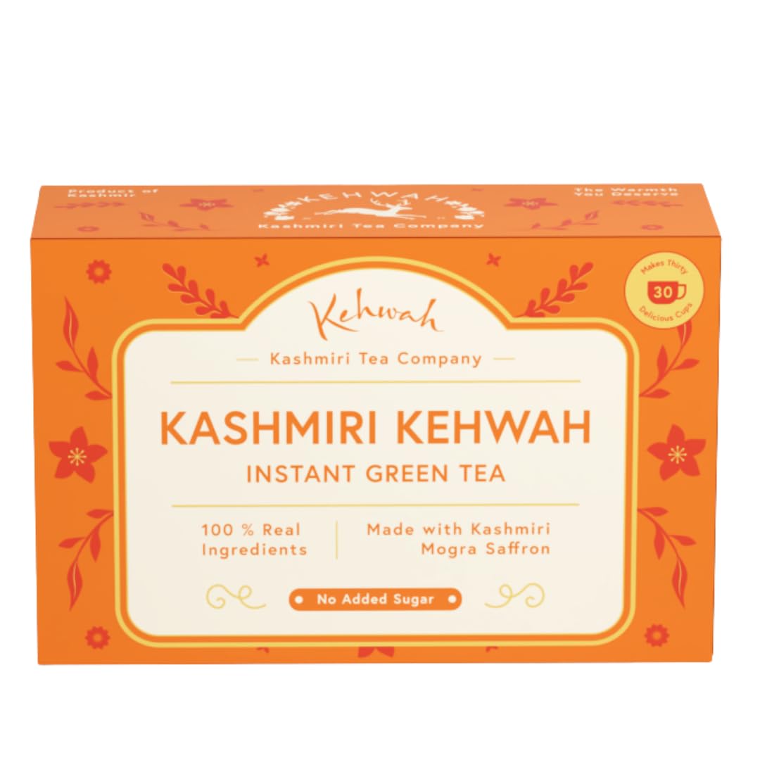 Kehwah | Kashmiri Saffron Kahwa Green Tea | Boosts Immunity & Energy | Supports Digestion | Relieves Stress | No Added Sugar | Wellness & Detox Tea | Serves 30 Cups
