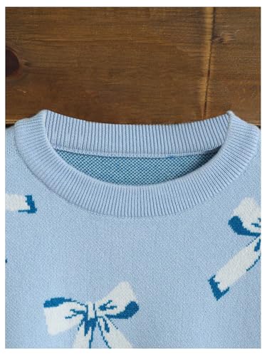 Image of WDIRARA Girl's Cute Bow Sweater Crew Neck Long Sleeve Pullover Knit Tops