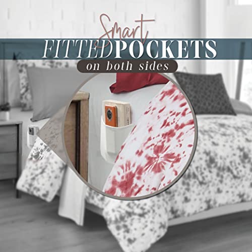 Image of Elegant Comfort Reversible 10-Piece Comforter Set, Tie-Dye Print, Decorative Pillow and Fitted Sheet with Smart Pockets, Soft, Plush, Lightweight Material, 10pc Tie-Dye Set, King, Burgundy