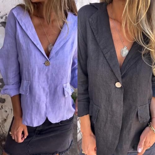 Cotton And Linen Casual Lapel Single-Button Thin Coat, Linen Blazer Women, Linens Jackets for Women3