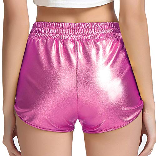 Image of Perfashion Women's Metallic Shiny Shorts Sparkly Hot Yoga Outfit