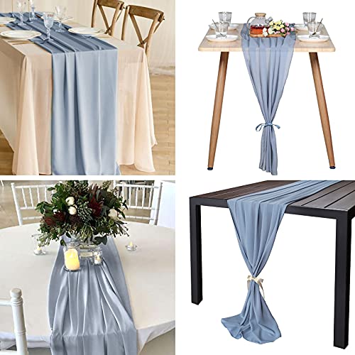 10 Pcs Chiffon Table Runner 10Ft - 28X120 Inches Dusty Blue Sheer Chiffon Table Runner Chiffon Romantic Wedding Runner Overlays For Wedding Decor Birthday Party Baby Bridal Shower Table Decoration #TOP6