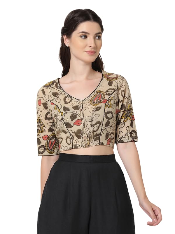 the weave traveller Kalamkari Printed Cotton Non Paded Without Lining Blouse for Women and Girls (TWT_KALBL_100)-picture-12