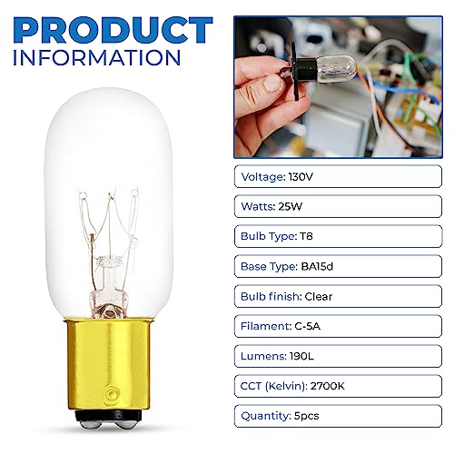 Clear-Finish-T8-Incandescent-Light-Bulb-Dimmable-2700K-Warm-White-Color-Temperature-190-Lumens--25-Watts-DC-Bayonet-Base-Pack-of-5-OL-76180