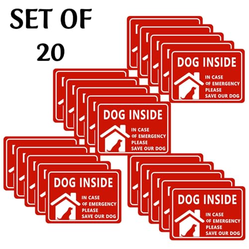 Image of CVANU Dog Inside in Case of Emergency Please Save Our Dog Warning Safety Self-Adhesive Waterproof PVC Vinyl Sign Sticker Size (11.7inchX8.3inch) Pack of 20