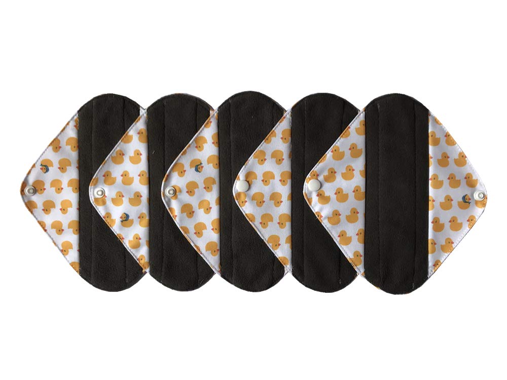 MUMBABY5 Pieces 20.5cm /8inch Charcoal Bamboo Mama Cloth/Menstrual Pads/Reusable Sanitary Pads (Little yellow duck, S)