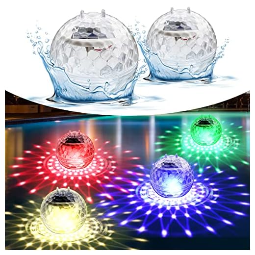Floating Pool Lights, Solar Pool Lights with RGB Color Changing Waterproof Pool Lights that Float for Swimming Pool at Night Hangable LED Disco Glow Ball Lights for Pond, Garden, Backyard (2 Pack)