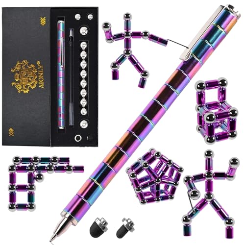Fidget Magnetic Pen, Decompression Ballpoint Magnet Pen Birthday Gifts for Men Teen, Christmas Stocking Filler Gift For Teenage Boys Girls, Unique Cool Stuff Gadgets (Rainbow) Rainbow S