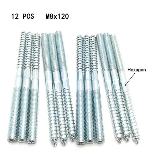 Image of Hanger Bolt M8x120 Silvery Double Headed Bolt Self-Tapping Screw with Hexagon for Furniture 12Pcs