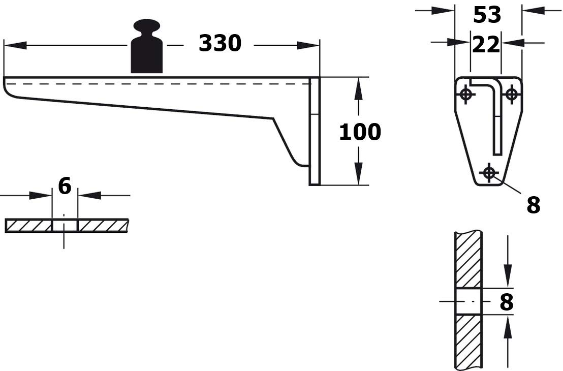 Gedotec escuadra metal carga pesada - MIRA | Profundidad: 330 mm | Capacidad 150 kg | Soporte de estante acero gris | Grosor 6 mm | 1 pieza - Soporte de pared para baldas