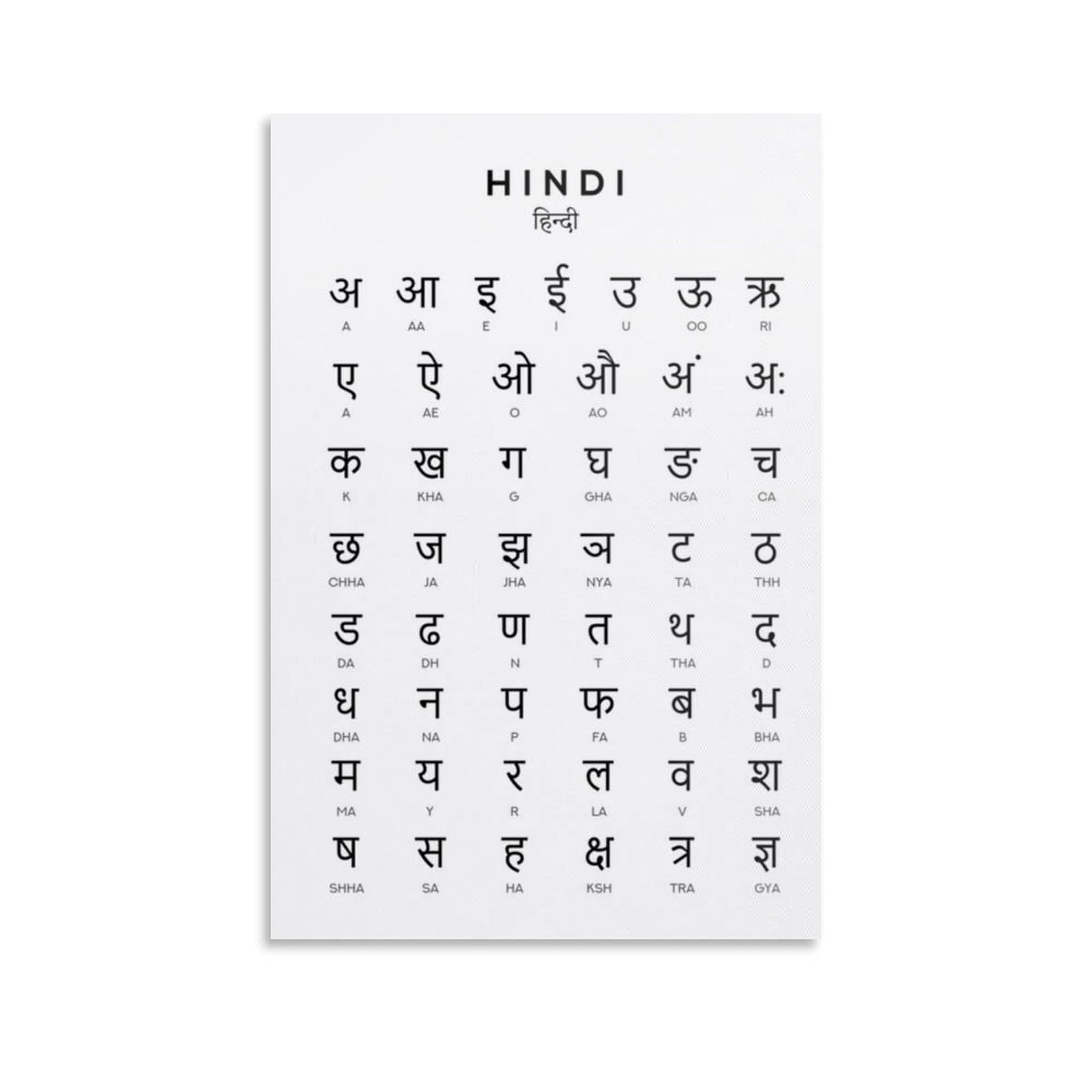 Hindi Alphabet Chart Poster Hindi Varnamala Language Chart Language Graphic Wall Art Poster Canvas Painting Posters And Prints Wall Art for Living Room Bedroom Decor 24x36inch(60x90cm) Unframe-style