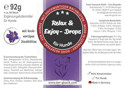 Relax Drops Hund – Natürliche Beruhigungs-Leckerlis mit Bachblüten & Kamille | Unterstützen Ruhe & Gelassenheit bei Stress, Nervosität & neuen Situationen | Hohe Akzeptanz | Made in Germany | 92 g