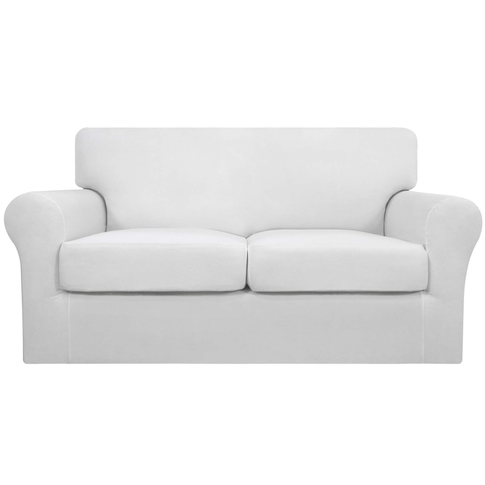 Easy-Going 3 Pieces Stretch Soft Couch Cover for Dogs - Washable Sofa Slipcover for 2 Separate Cushion Couch - Elastic Furniture Protector for Pets, Kids (Loveseat, Snow White, Medium)