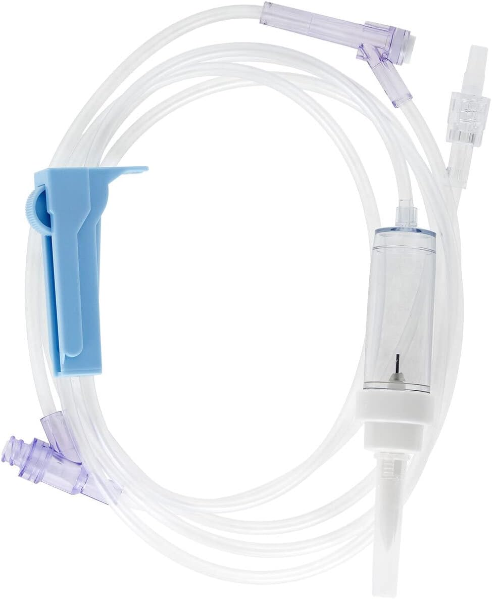 Gravity IV Administration Set, 60 Drop, Non-DEHP, 83", Case of 50 | Needle-Free Pre-Pierced Y-Site, Rotating Male Luer Lock, Non-Vented, Latex-Free, Medical Supplies For Hospital