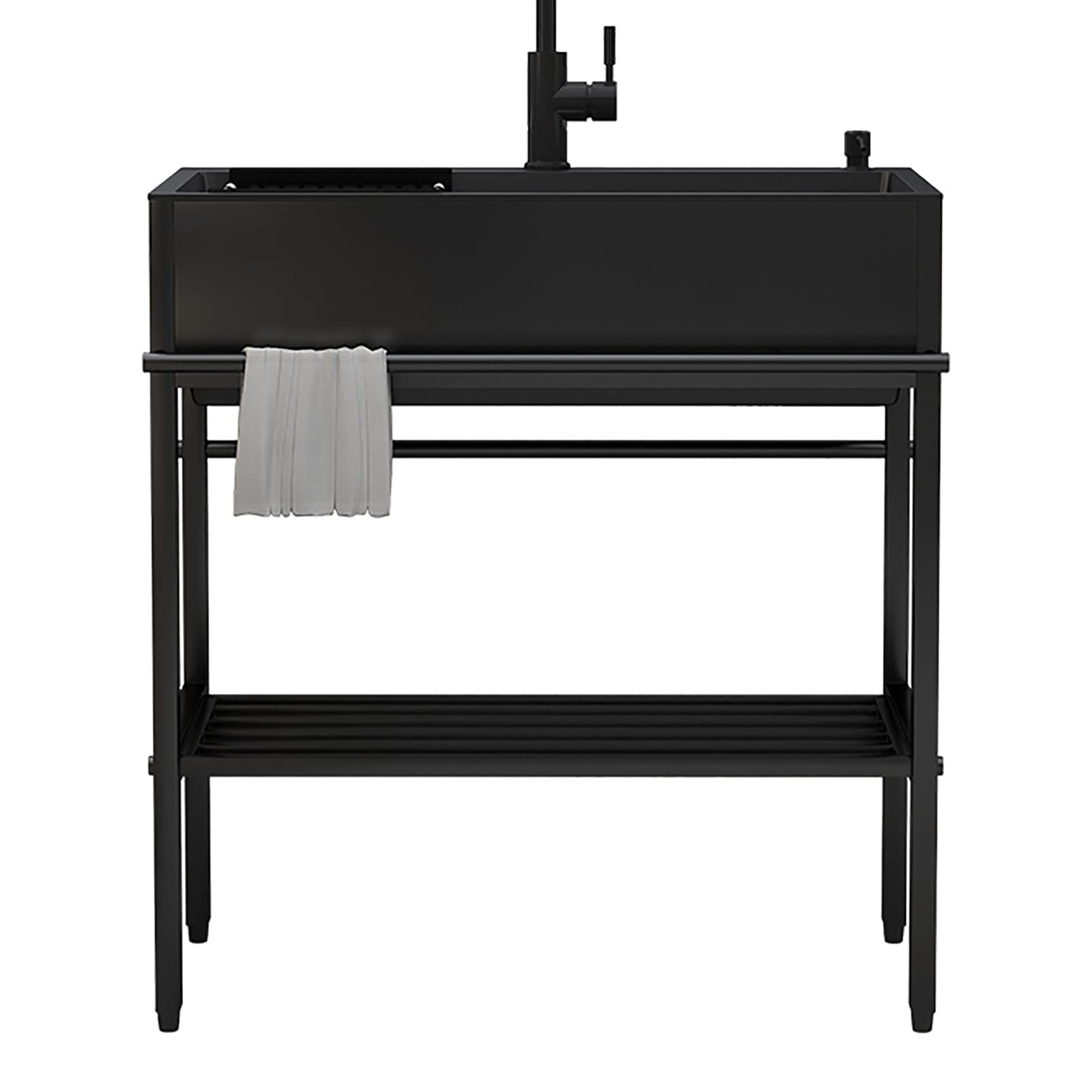 Évier de buanderie noir autoportant en acier inoxydable 60x45 cm pour garage et cuisine