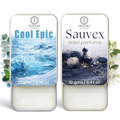Image of Solid Perfume |Cool Epic&Sauvex Alcohol Free Wax Perfume Balm, Long Lasting | Pocket Tin 12g, Pack Of 2| Non Greasy Smooth Glide, Travel Friendly Men And Women