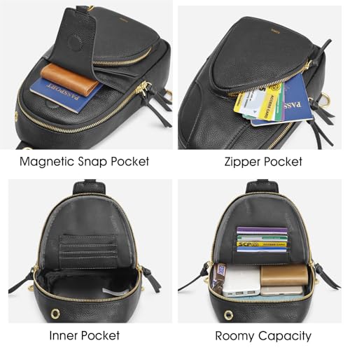 Image of Kattee Sling Bag for Women, Leather Fanny Packs Crossbody Purse, Small Chest Bag with RFID Blocking, Black