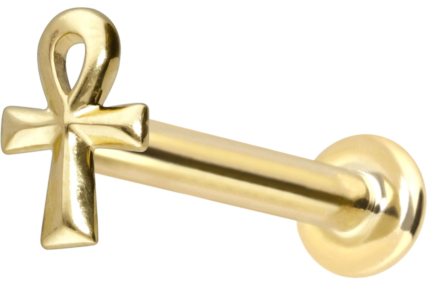 PIERCINGLINE 14 Karat Gold Labret Ohr-Piercing mit Push Fit ÄGYPTISCHES KREUZ Farb & Größenauswahl