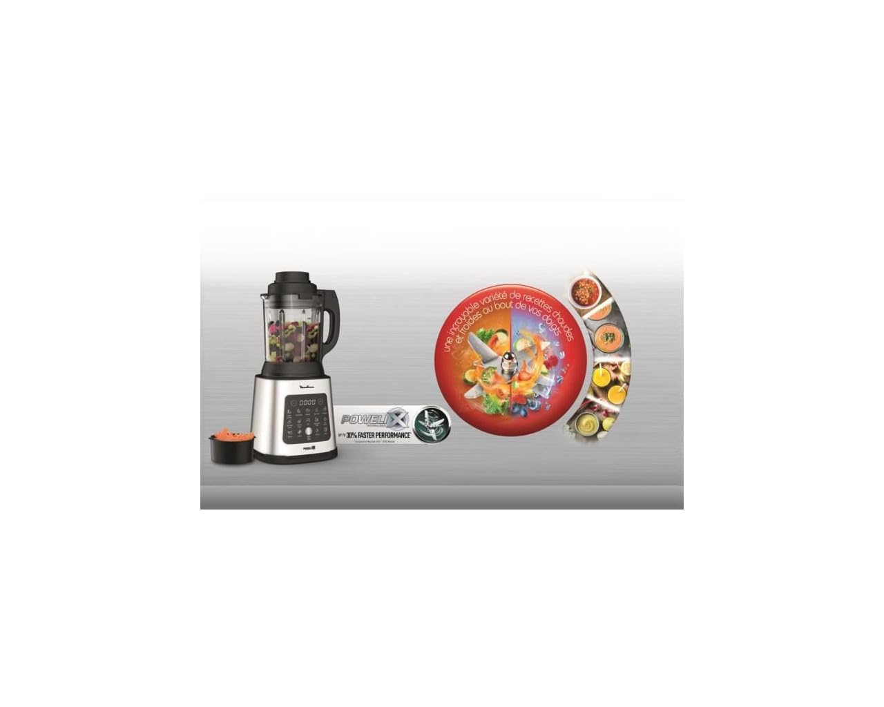 Moulinex Perfectmix Cook, Blender chauffant haute performance, 10 programmes auto, Recettes chaudes et froides, 1 400 W, panier vapeur, LM83SD10
