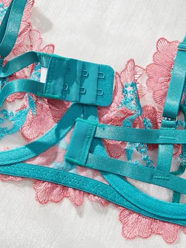 Image of Sexy Floral Embroidered Flower Mesh Underwire Push Up Lingerie Set