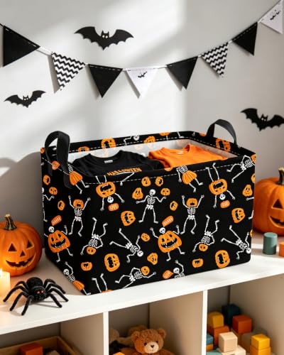 Image of Essme Rectangular Halloween Baskets,Pumpkin Storage Box,Cute Basket for Kids with Handles for Room Decor, Book Bins.(Pumpkin)