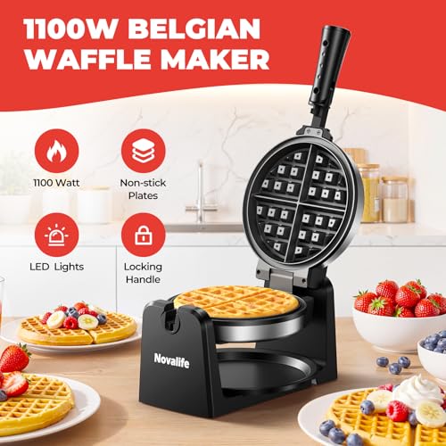Waffle Maker, Rotating Belgian Waffle Maker, 180° Flip Waffle Iron, Non-Stick Plate, Adjustable Browning Control, Foldable Cool Touch Handle, Removable Drip Tray, Space Saving Storage, Stainless Steel - Thumbnail 2