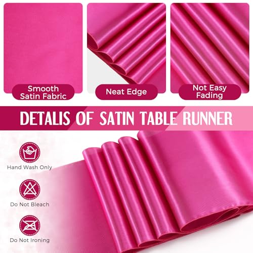 Image of Breling 12 Pack Black and Hot Pink Disposable Plastic Tablecloths and Satin Table Runner Set, 54 x 108 Inch Tablecloth, 12 x 108 Inch Table Runners for Wedding Graduation Birthday Baby Shower
