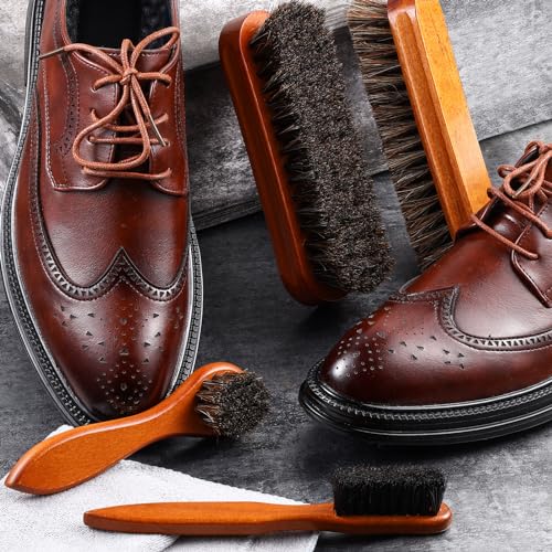 4 Pcs Horsehair Shoe Brush Kit Polishing Daubers Applicators Leather Care Brushes Shine Cleaning Cloth with Cloth(Shoe Brush Set D)