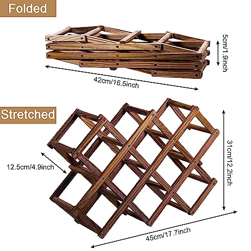 Wooden Wine Rack, Foldable Wine Storage Organizer 10 Slot Foldable Wine Rack Table Free Standing Bottle Racks Foldable Wine Shelves for Home Kitchen Bar Cabinets - Image 3