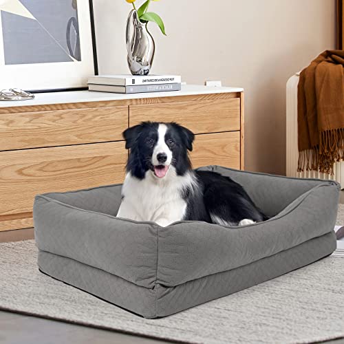 Dog Bed, Orthopedic Bolster Dog Beds For Extra Large Dogs. Egg Crate Foam Sofa With Removable Washable Bed Cover, Nonskid Bottom Couch, Pet Beds For Large&Extra Large Extra Large Size: 42"*32.5" #TOP7