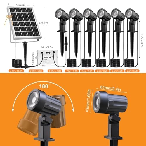 MEIKEE Solar Strahler 6 Stück mit Fernbedienung Solar Gartenleuchte 2700K 4000K 6000K Solarlampen IP66 Wasserdicht 3 Helligkeit Timer Gartenbeleuchtung für Garten Pfad Terrasse Rasen Bäume