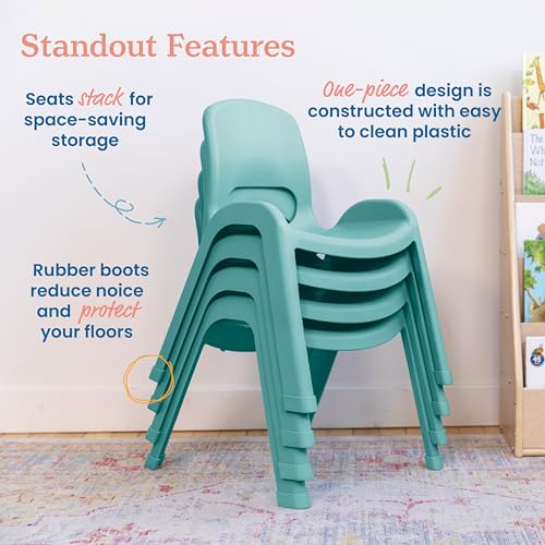 Image of ECR4Kids Plastic Stackable SitRight Chair, 11in, Classroom Furniture, Seafoam, 4-Pack