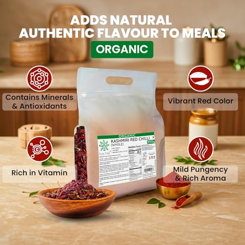 Image of Pure Tree Certified Organic Kashmiri Lal Mirch | 850 g | Red Chilli Whole | Sabut Lal Mirch | Kashmiri Chilli Lal Mirch Whole Strong Smoky Spice | Dry Red Chilli Whole