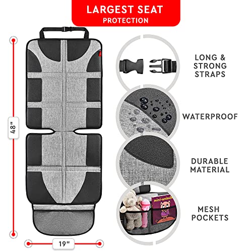 Image of Helteko XL Car Seat Protector - 2 Pack Car Seat Cover for Child Carseat with Thickest Padding, 600D Oxford, Waterproof & Durable Fabric, Non-Slip Back, 2 Mesh Storage Pockets, Gray