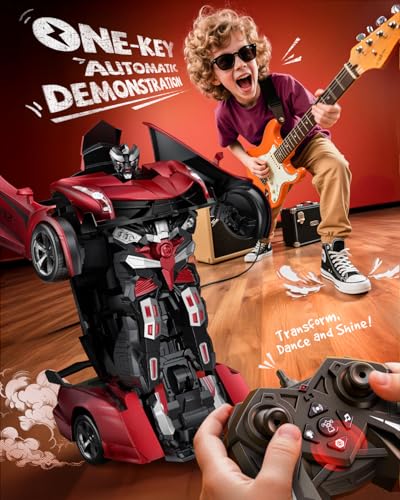 Image of Veeniix V992 Transform Remote Control Car,Transform Robot RC Cars,1:14 Scale,2-in-1 Robot Toy Car with Sound & Light,Gesture Sensing,Automatic Deformation,Great Gifts Toys for Boys and Girls 4-6 (Red)